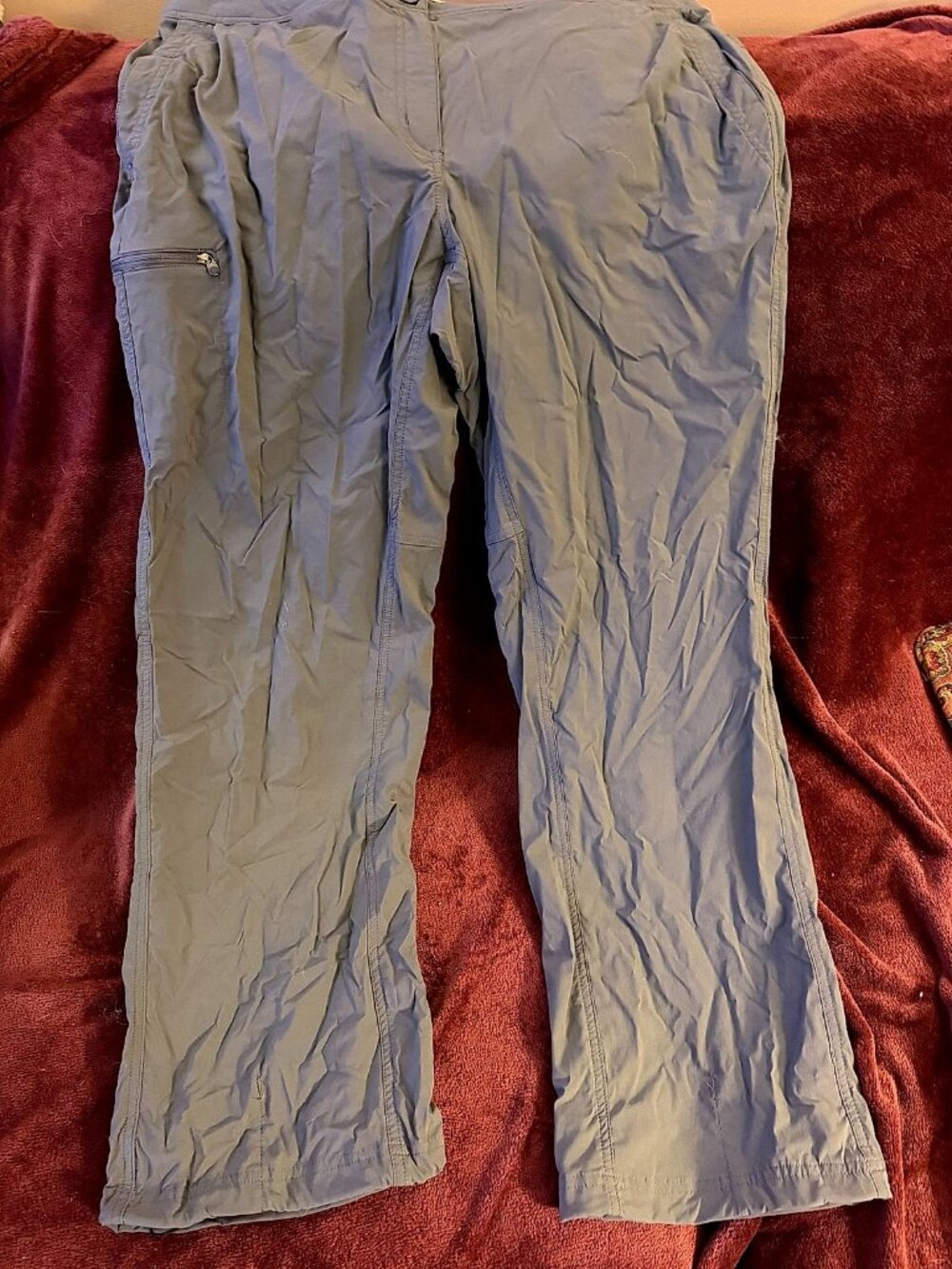 LL Bean Women's Hiking Pants Size 16 Regular Blue Zip Pockets Drawcord Hems